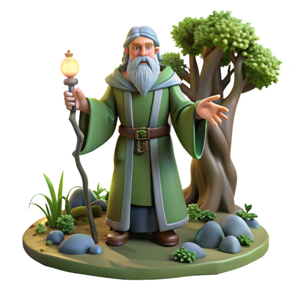 serene modern A Wise Old Druid Performing a Ritual in a professional png