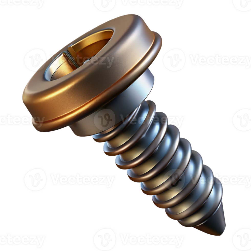 ethereal stunning Steampunk screw with slotted head and steel finish with Transparent Background detailed png