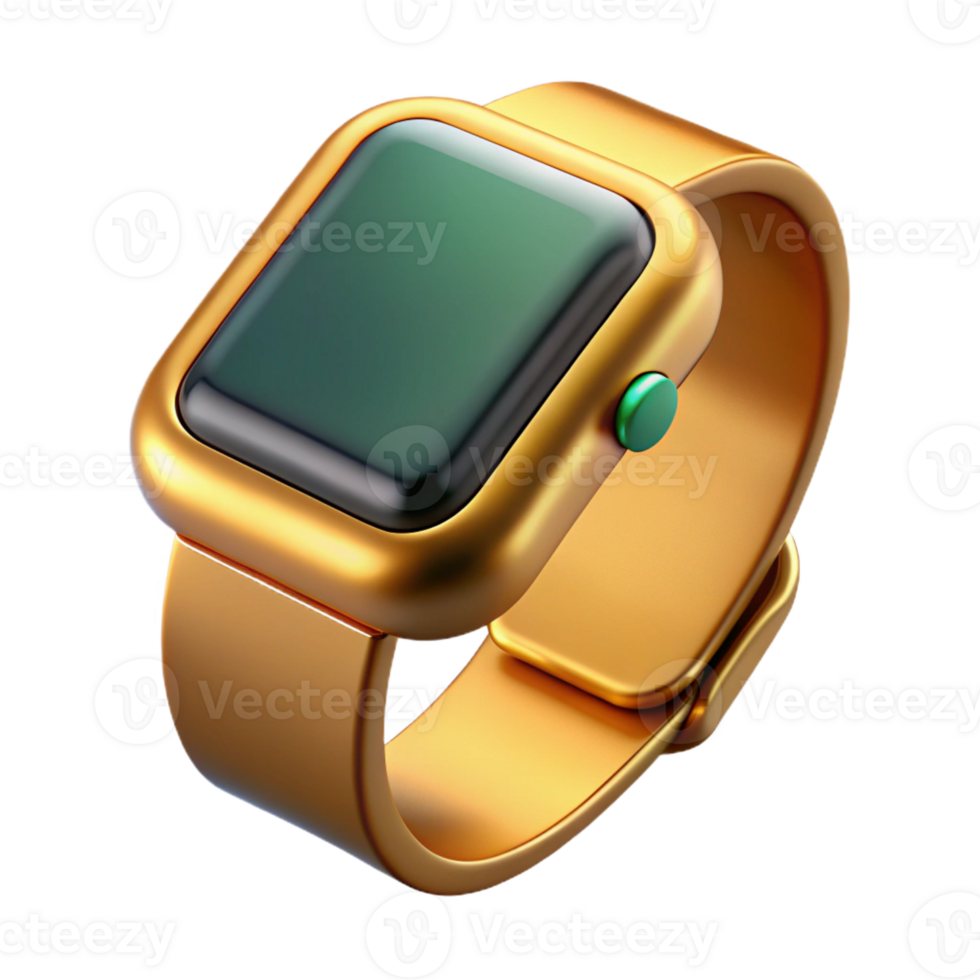 exemplary baroque Hyper-specific, professional render of a sleek, gold smartwatch displaying a fitness tracker interface with Transparent Background fine detail png