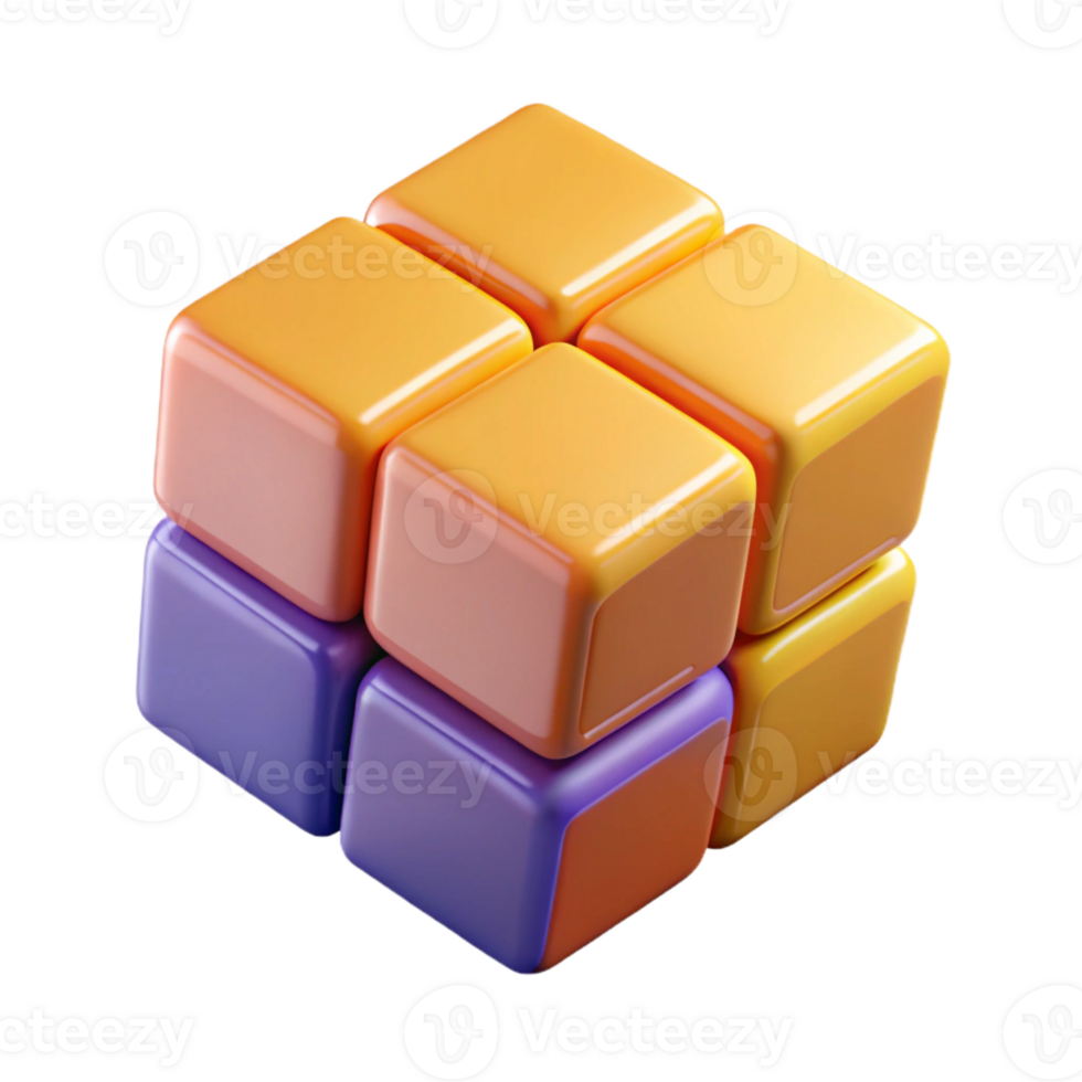 bold splendid A rotating Rubik's cube mid-solve with vibrant, glossy colors with Transparent Background top-tier png