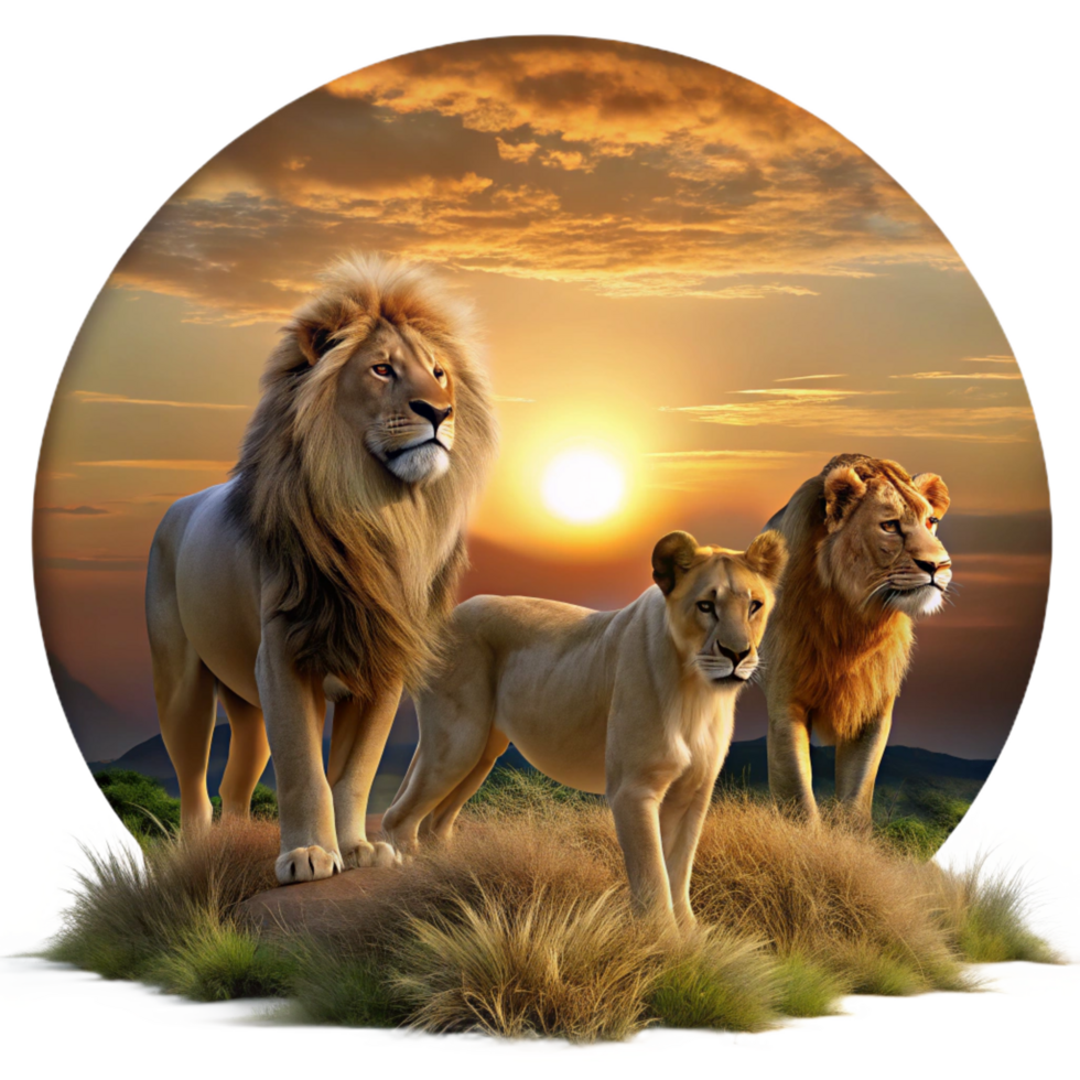 serene artistic A Regal Lion Pride Surveying Their 4K png