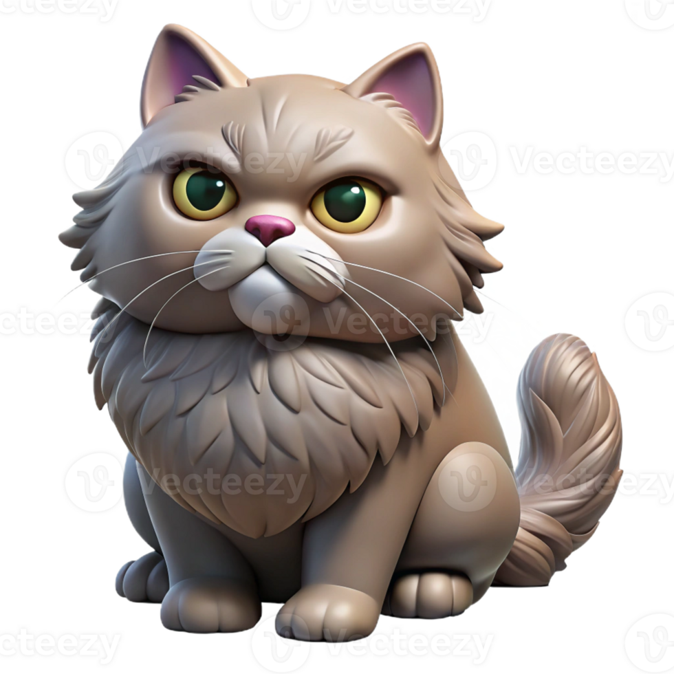 dreamy majestic A grumpy Persian cat, fluffy, flattened ears with Transparent Background authentic png