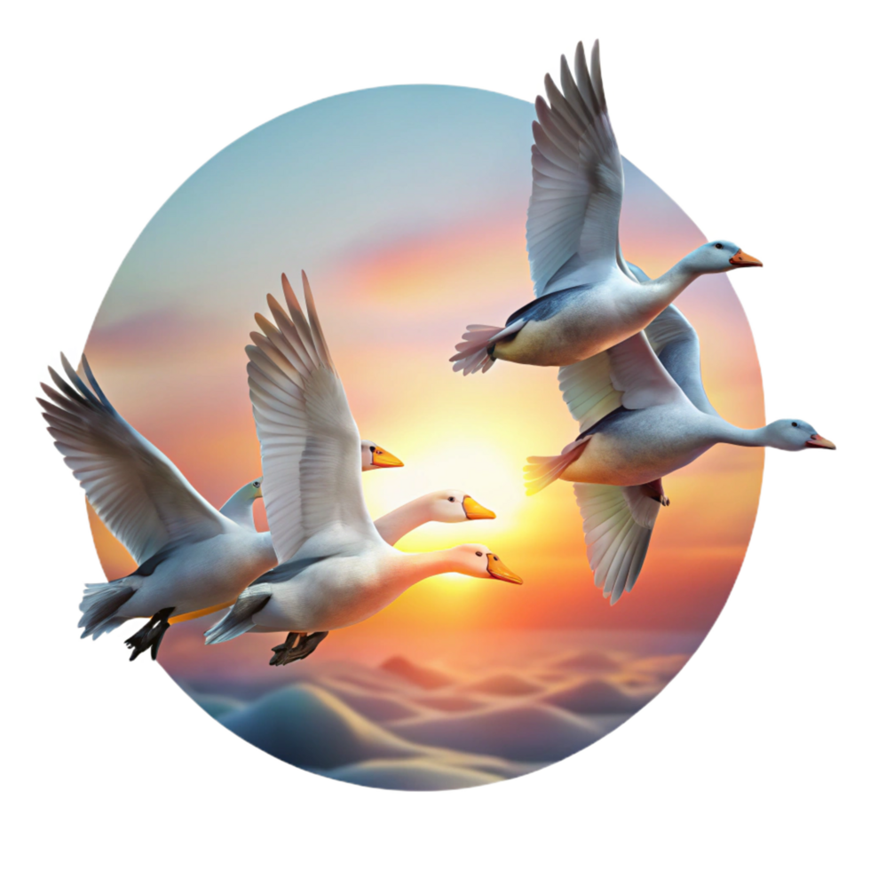 magnificent contemporary A Flock of Migrating Geese Flying in V detailed png