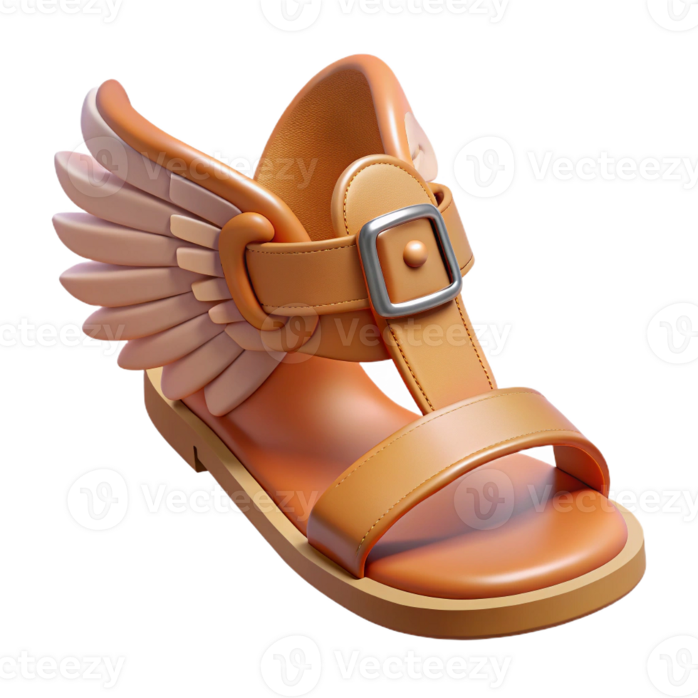 exquisite elegant Photorealistic isolated cutout of a single, winged Hermes sandal, detailed buckles and straps with Transparent Background gallery standard png