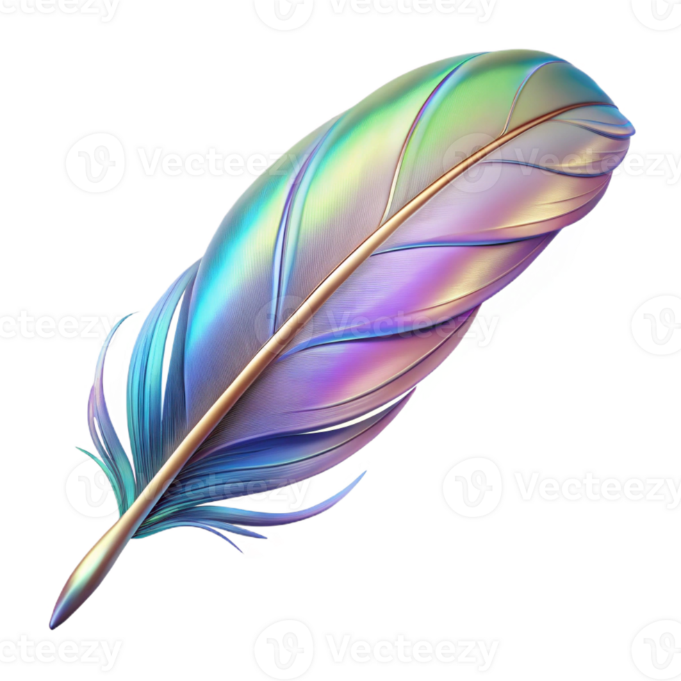 exemplary bohemian A single, floating feather with iridescent, shimmering barbs with Transparent Background ultra HD png