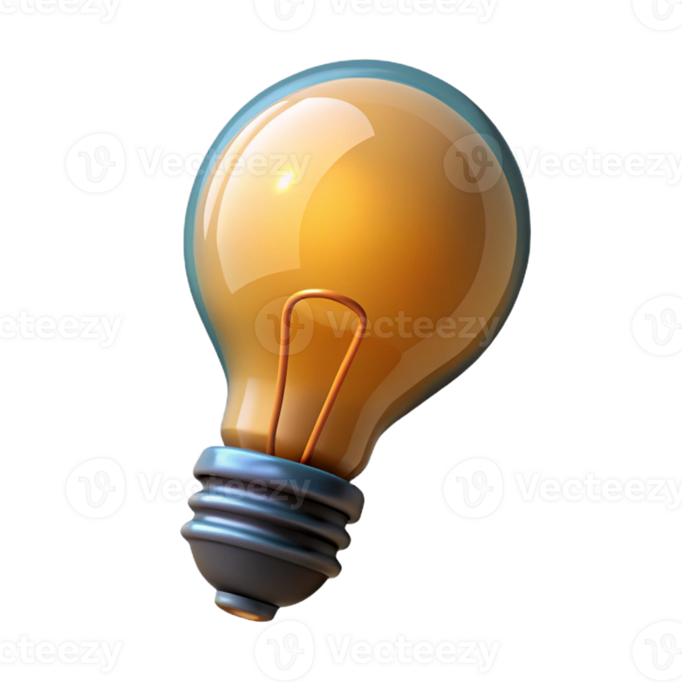 celebrated industrial A single, floating lightbulb with a glowing filament with Transparent Background high quality png