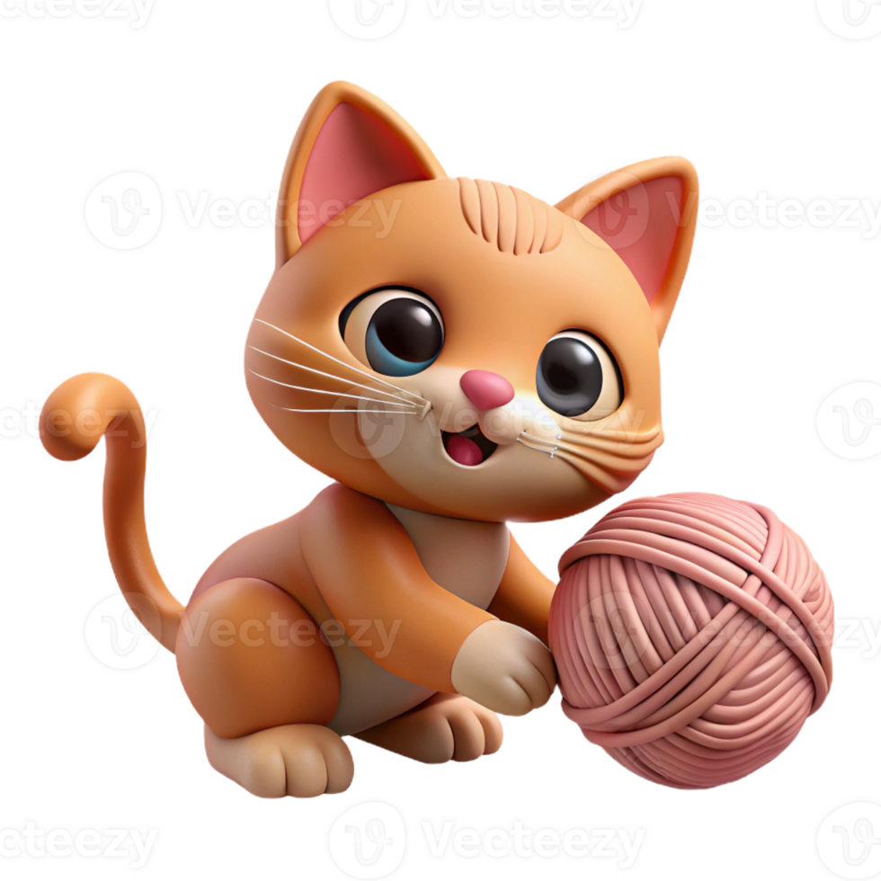 dreamy dramatic A playful kitten, batting at a yarn ball with Transparent Background high quality png