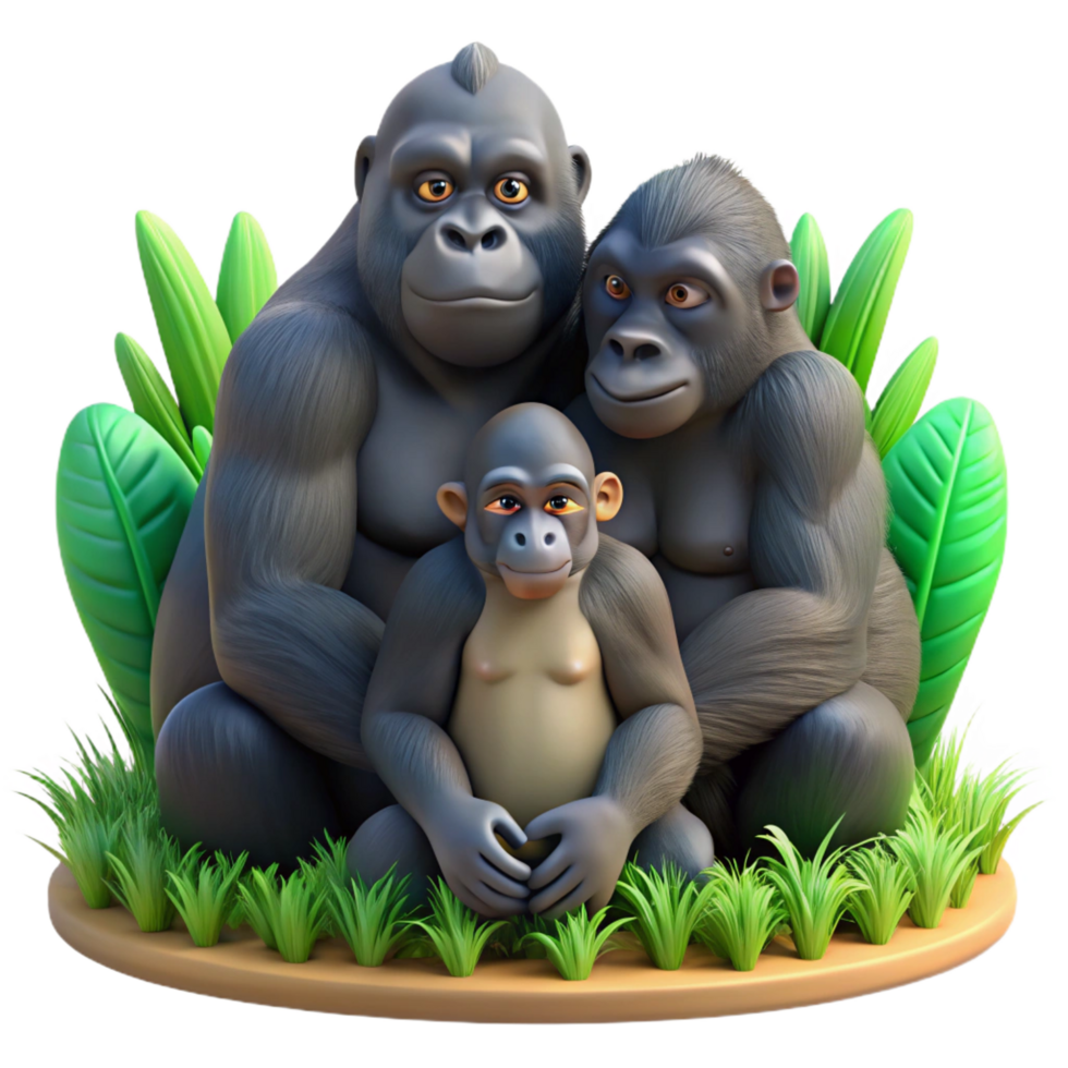 vibrant rustic A Family of Gorillas Grooming Each Other original png