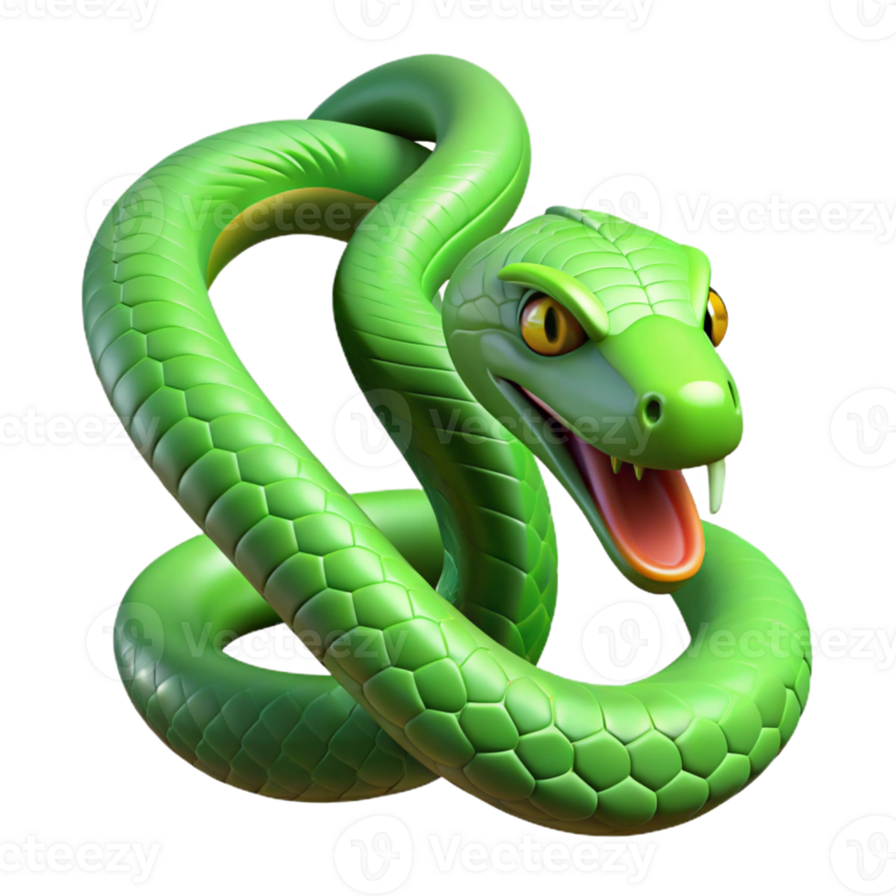 enchanting melancholic surreal A slithering green snake, forked tongue, scales detailed with Transparent Background expertly shot png