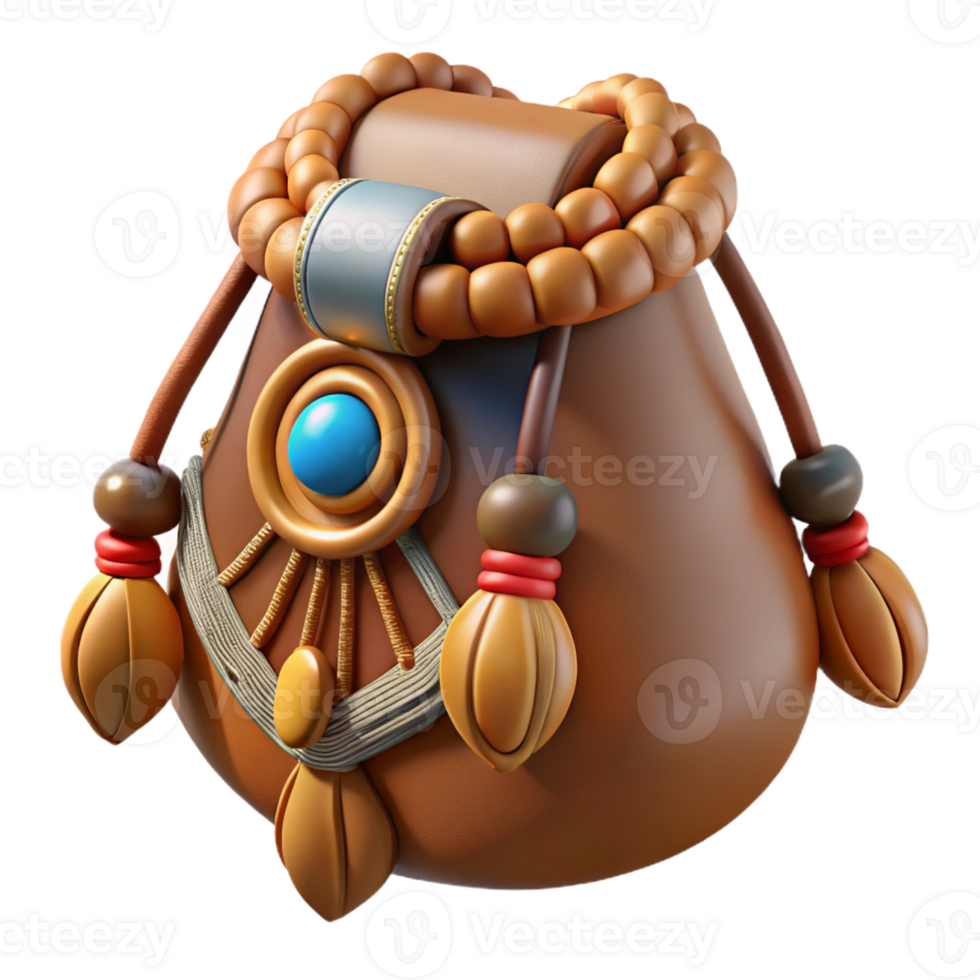 exemplary victorian Hyper-specific, professional render of a tribal shaman's medicine pouch made of leather and adorned with beads with Transparent Background high resolution png