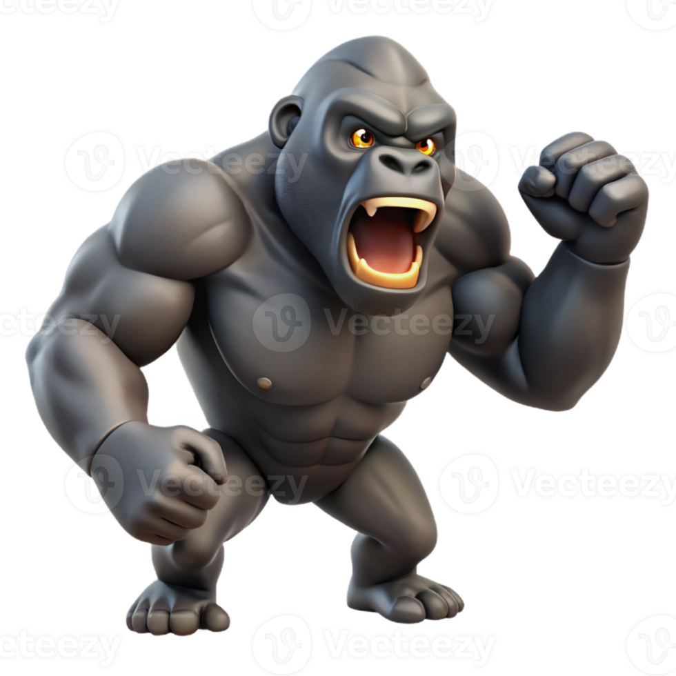dramatic notable A roaring gorilla, beating chest, powerful build with Transparent Background png