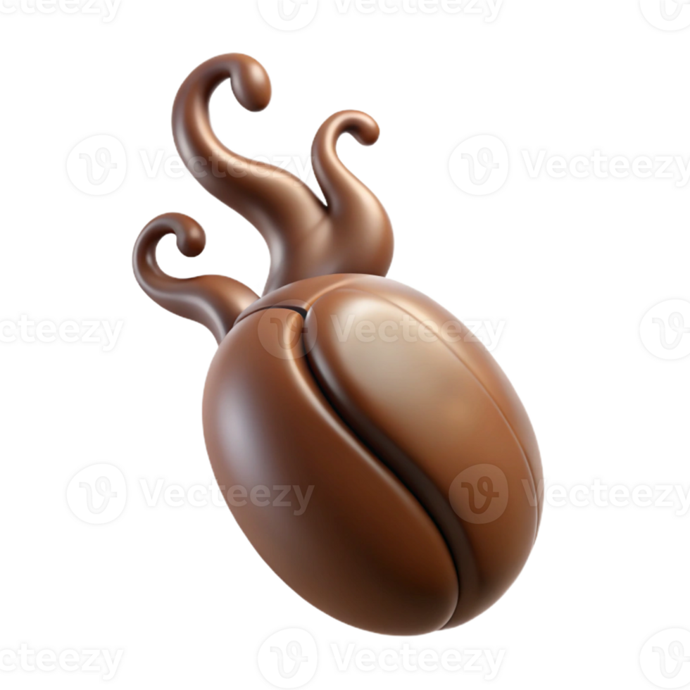 calm mesmerizing A single, floating coffee bean with swirling steam tendrils with Transparent Background museum quality png