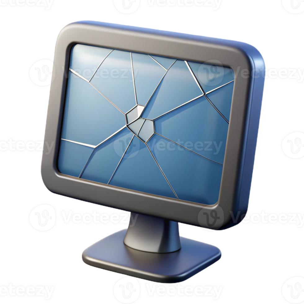 coveted retro Photorealistic, ultra-detailed, isolated cutout of a single, cracked LCD monitor displaying static with Transparent Background premium png