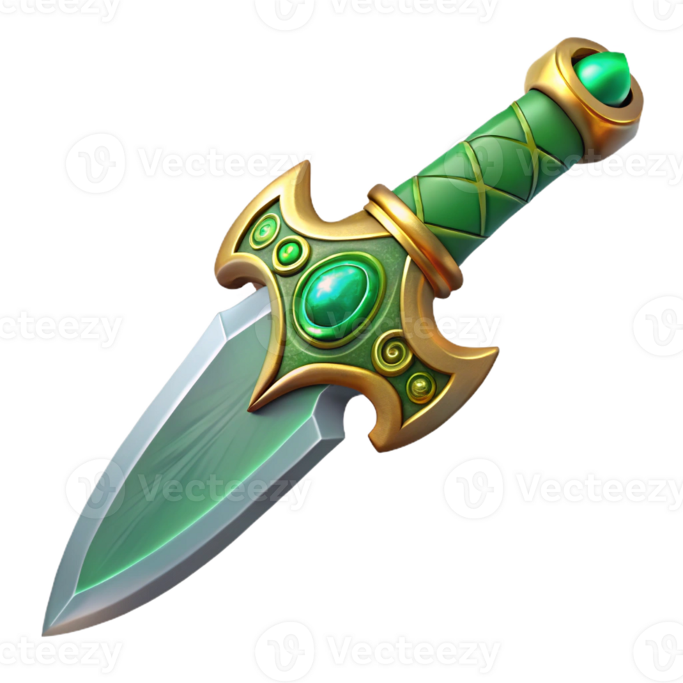 distinctive avant-garde Photorealistic, ultra-detailed, isolated cutout of a single, ornate, jeweled elven dagger with swirling engravings with Transparent Background top-tier png