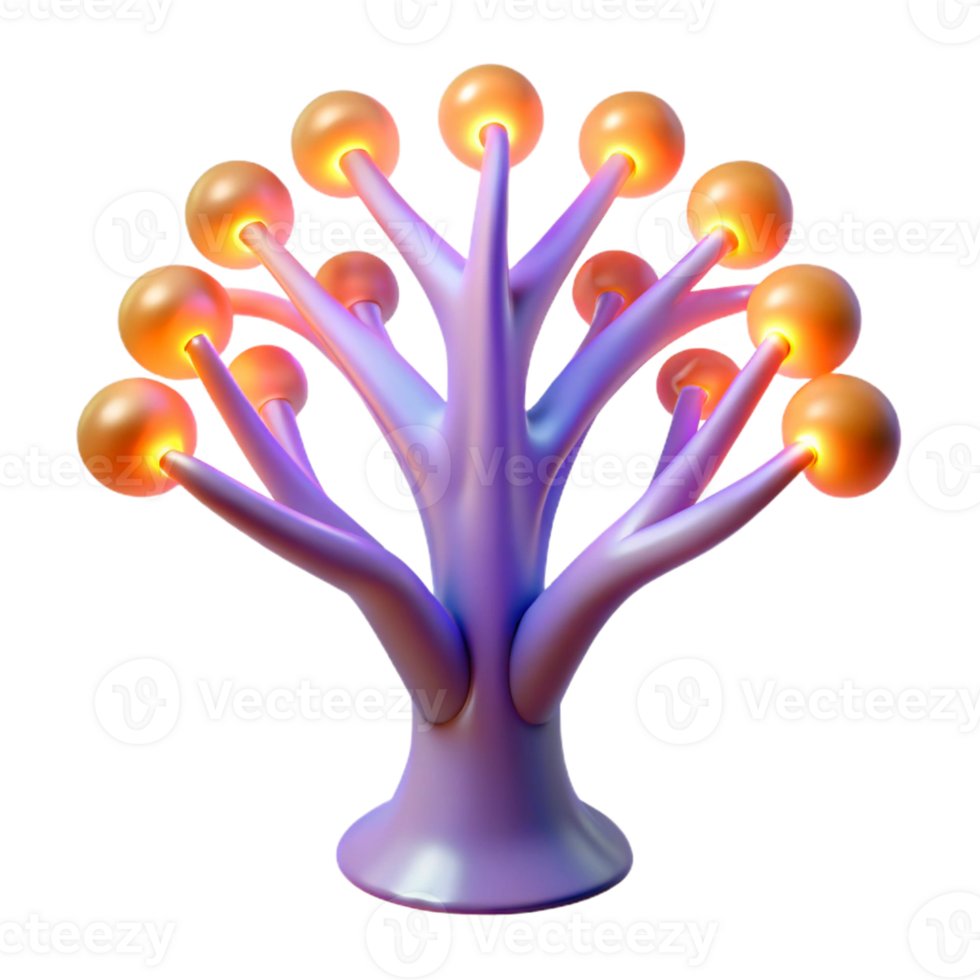ethereal spectacular A stylized, abstract tree of life with glowing branches with Transparent Background original png
