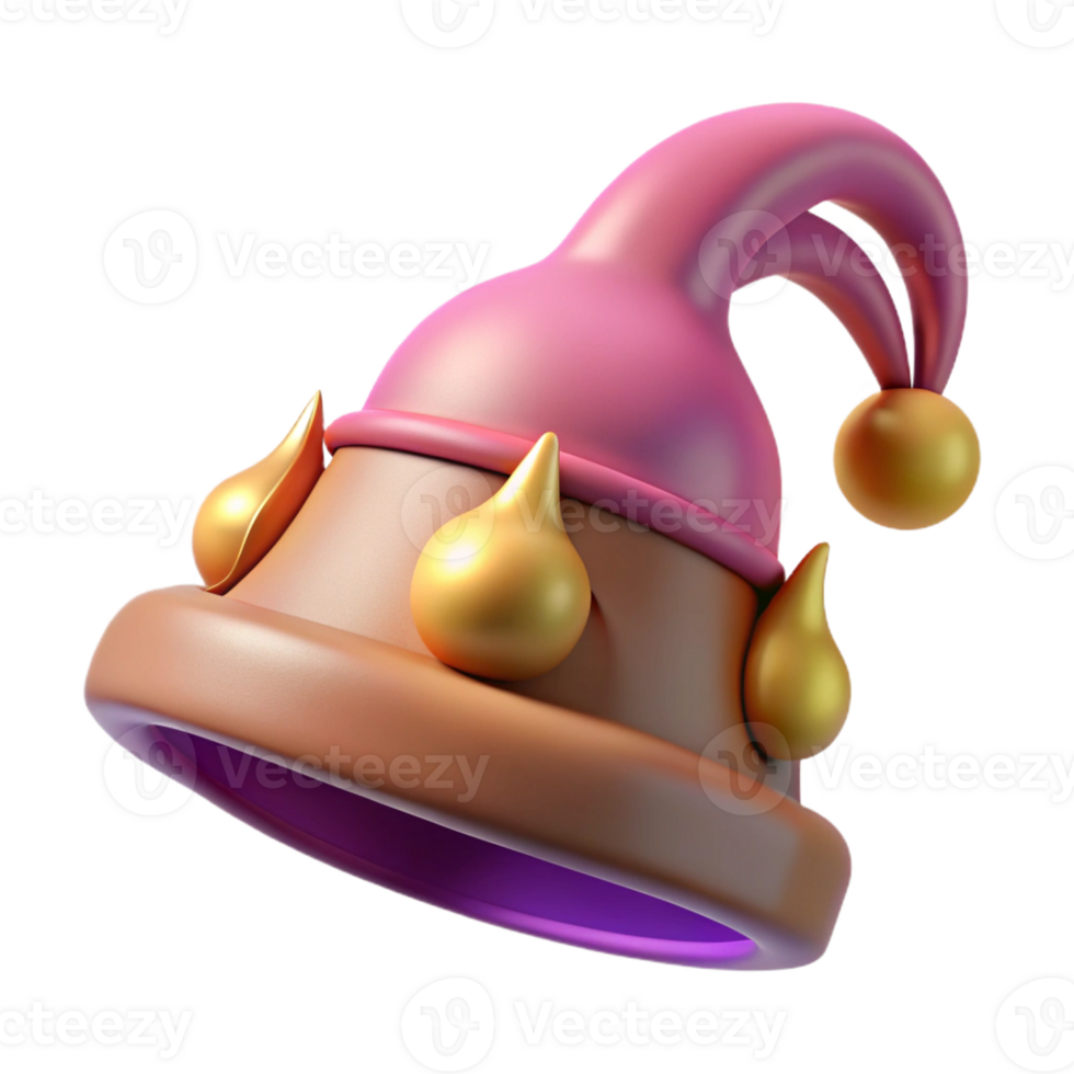 coveted minimalist Concept art style, isolated cutout of a whimsical, feathered pixie hat with tiny bells with Transparent Background expertly shot png