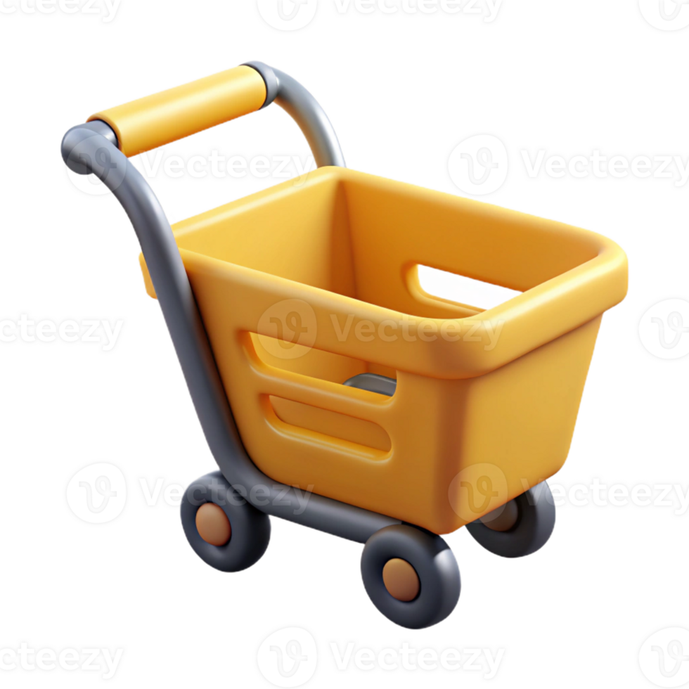 celebrated mid-century A single, floating shopping cart icon with Transparent Background crisp png