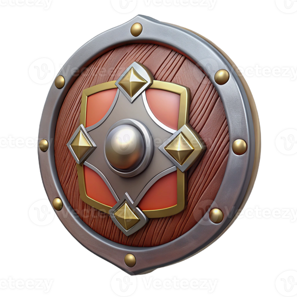 exquisite energetic retro Ultra-detailed, photorealistic isolated cutout of a tribal warrior's metal shield with a painted tribal emblem with Transparent Background 8K png