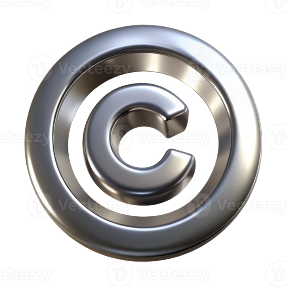 exceptional organic A stylized copyright symbol made of brushed steel with Transparent Background detailed png