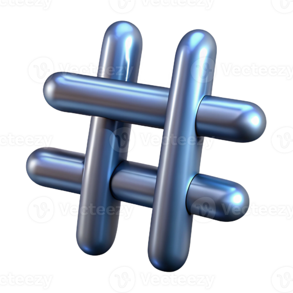 dreamy mesmerizing A single, floating hashtag symbol made of interwoven metal wires with Transparent Background exclusive png