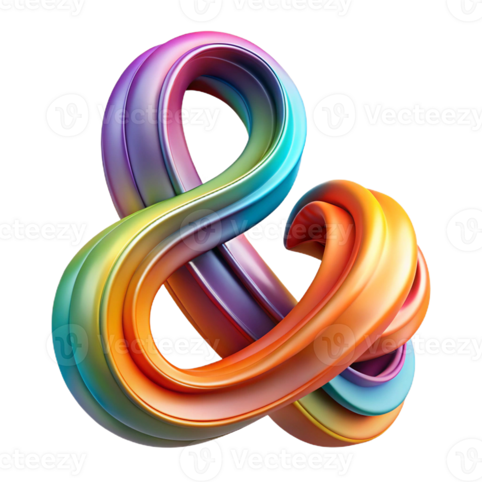 dramatic tropical A stylized ampersand made of flowing, colorful ribbons with Transparent Background ultra HD png