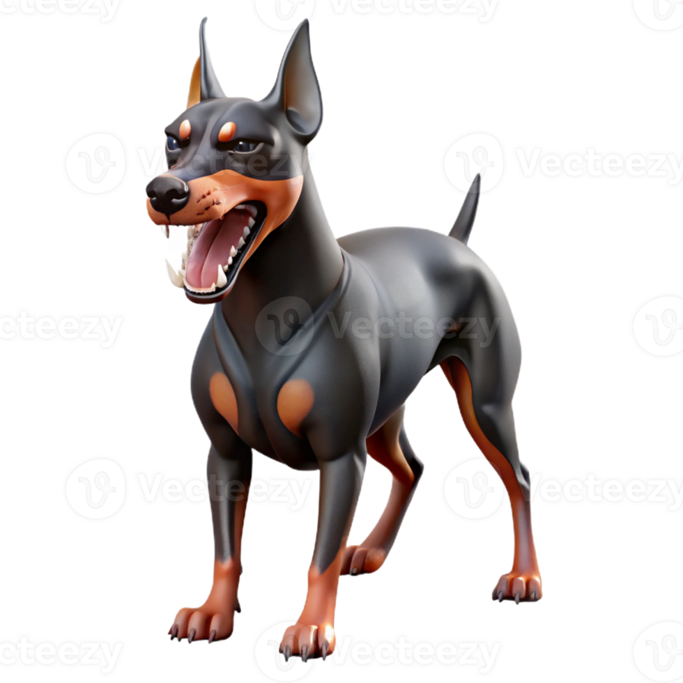 coveted industrial A growling Doberman Pinscher, sharp teeth, muscular body with Transparent Background precision png