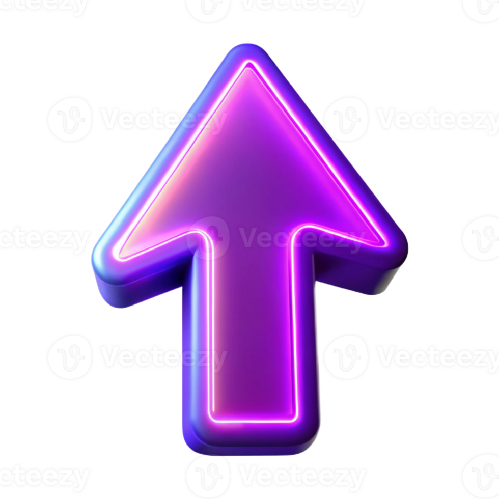 dazzling modern A single, floating arrow pointing upwards made of glowing neon with Transparent Background precision png