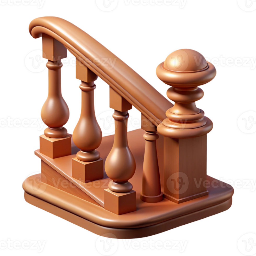 coveted organic Ultra-detailed professional render of a single, intricately carved wooden banister with Transparent Background flawless png