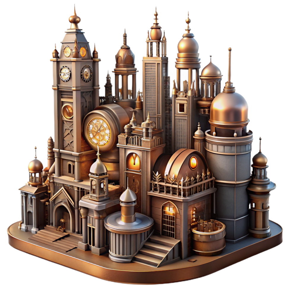 vibrant modern A Steampunk Cityscape with Towering professional png