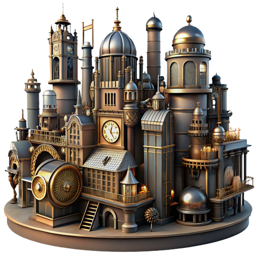 impressive classic A Steampunk Cityscape with Towering genuine png
