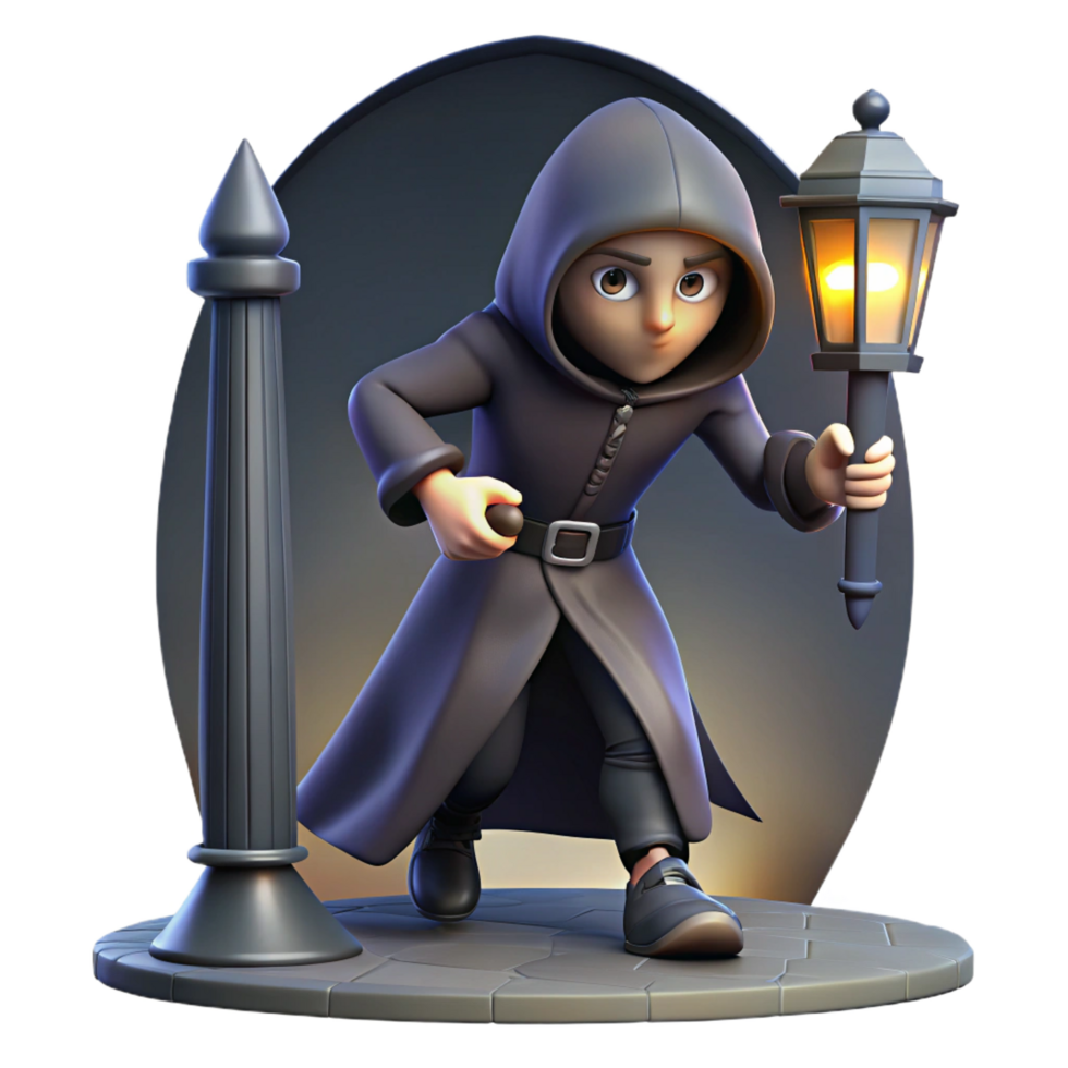 serene modern A Cunning Rogue with a Hooded Cloak and a high quality png