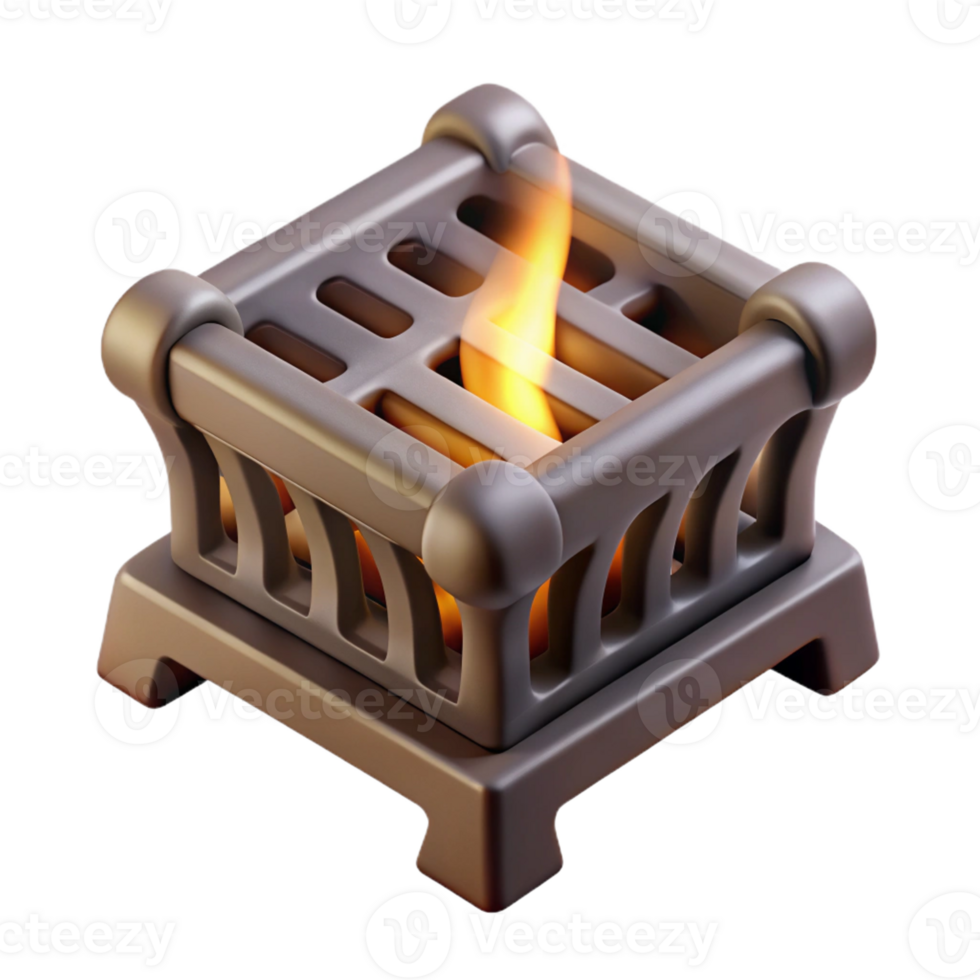 breathtaking rustic Photorealistic, hyper-specific isolated cutout of a single, cast iron fireplace grate with Transparent Background genuine png