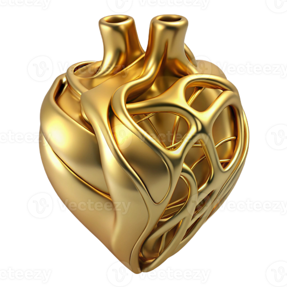 dramatic vintage A golden, abstract human heart, intricate design with Transparent Background studio quality png