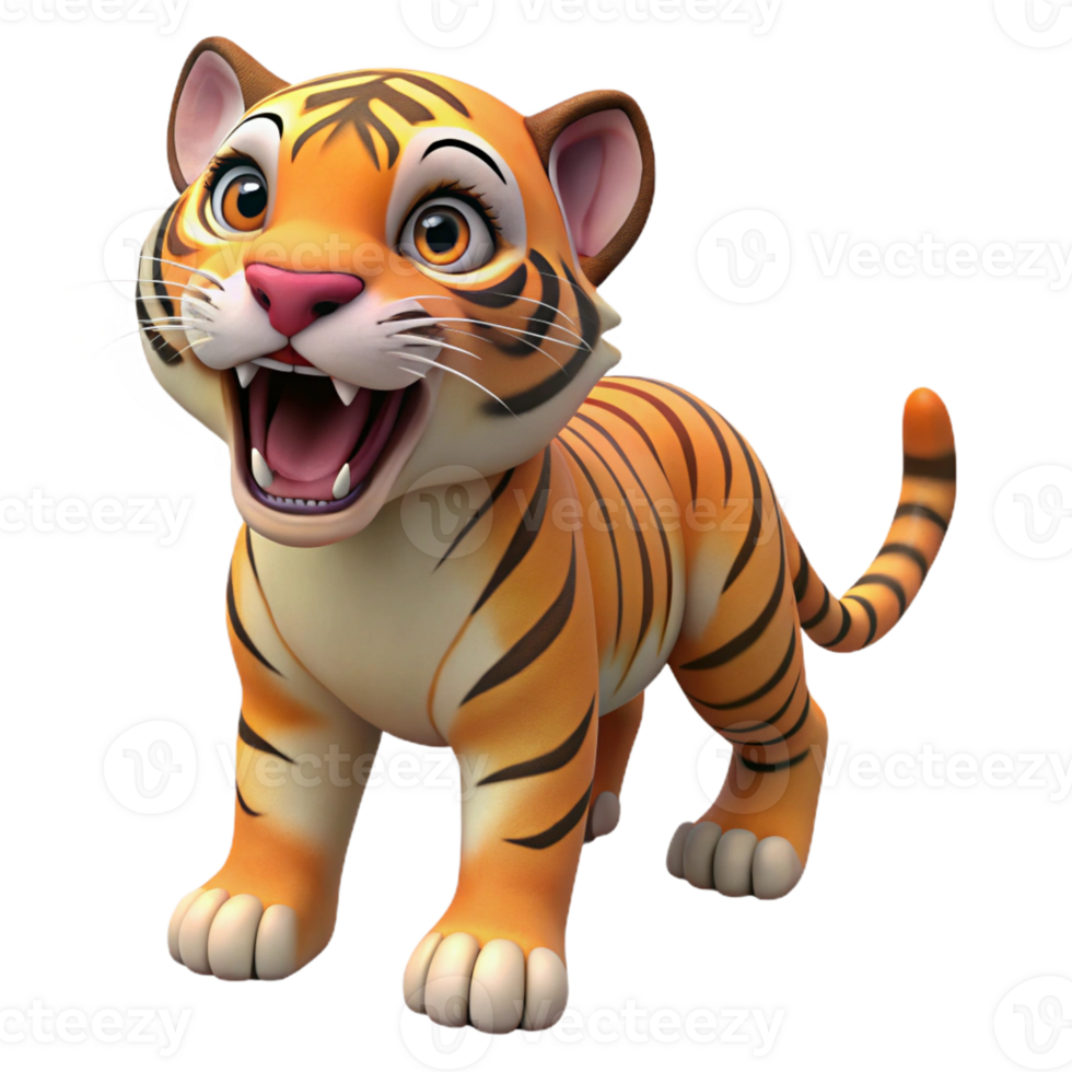 exquisite abstract A roaring tiger cub, playful expression, soft fur with Transparent Background sharp png