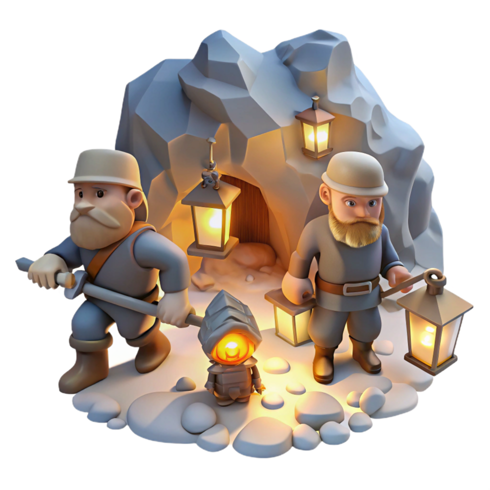 stunning creative A Group of Dwarves Mining for Gems in a original png