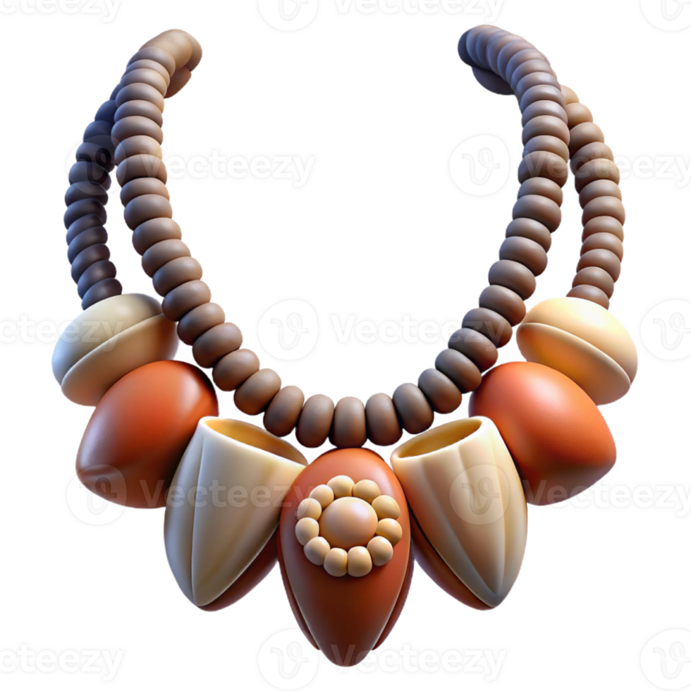 acclaimed minimalist Ultra-detailed, photorealistic isolated cutout of a tribal woman's necklace made of polished stones and shells with Transparent Background fine detail png