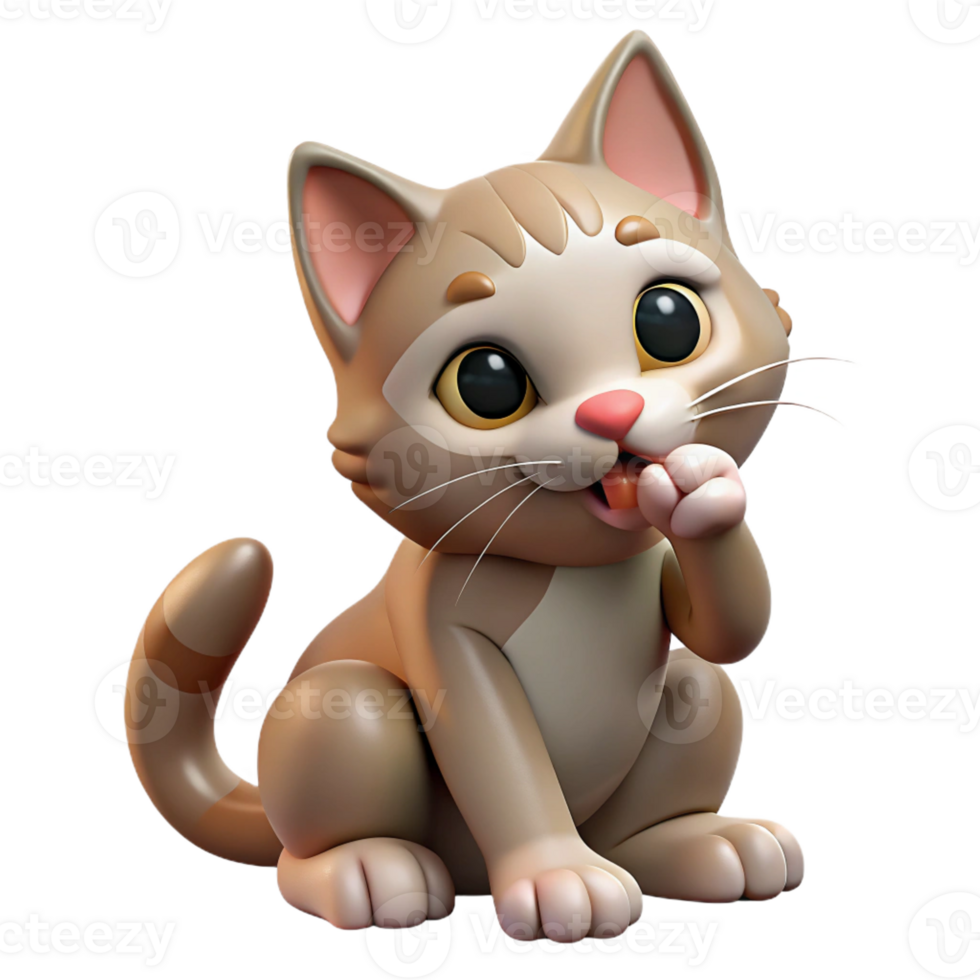 elegant intense art deco A grooming cat, licking paw, detailed fur with Transparent Background elite png
