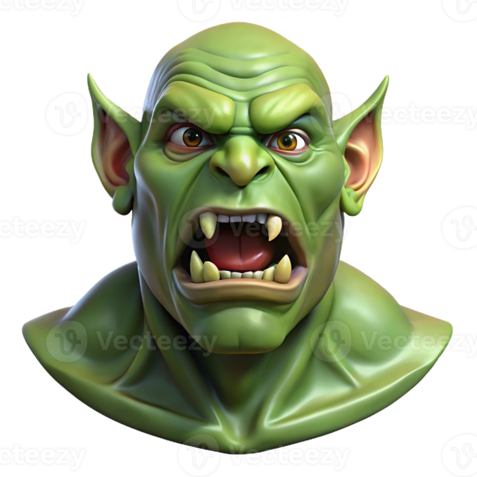 breathtaking retro A realistic rendering of an orc head, snarling expression with Transparent Background 8K png