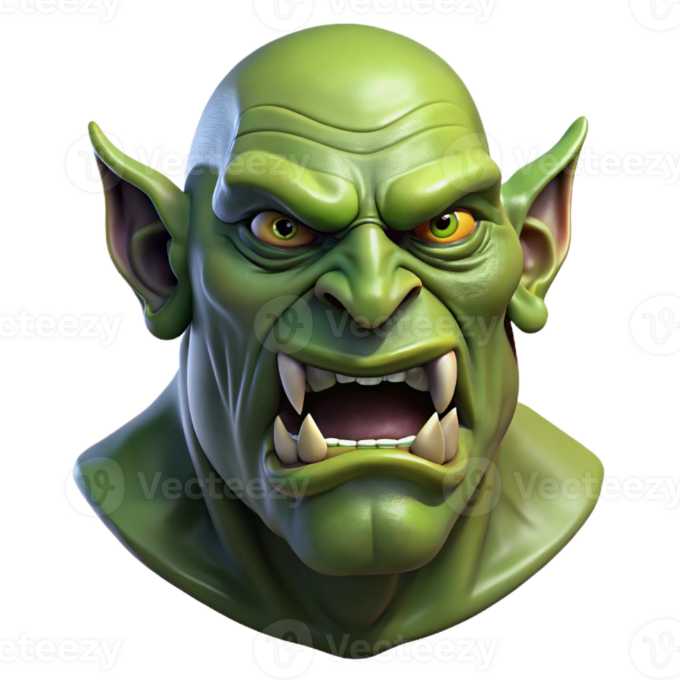 elegant nordic A realistic rendering of an orc head, snarling expression with Transparent Background expertly shot png
