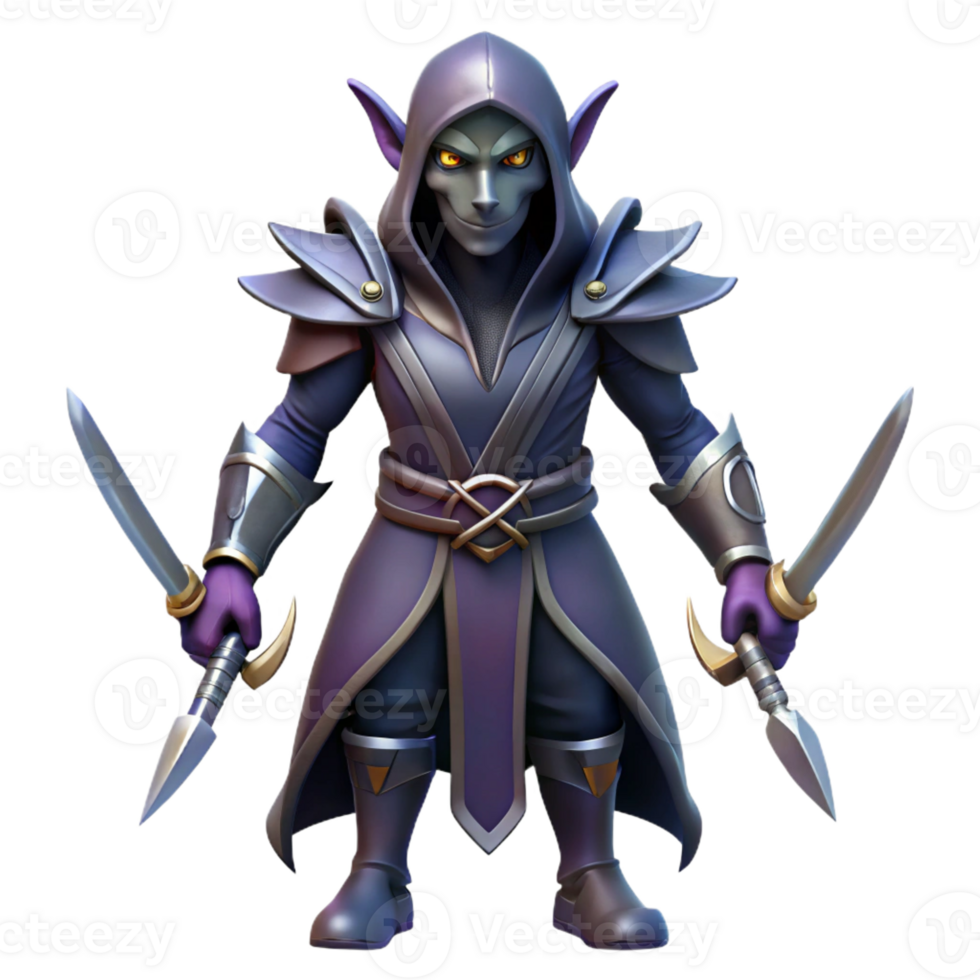 dramatic distinguished A menacing dark elf assassin with twin daggers with Transparent Background png