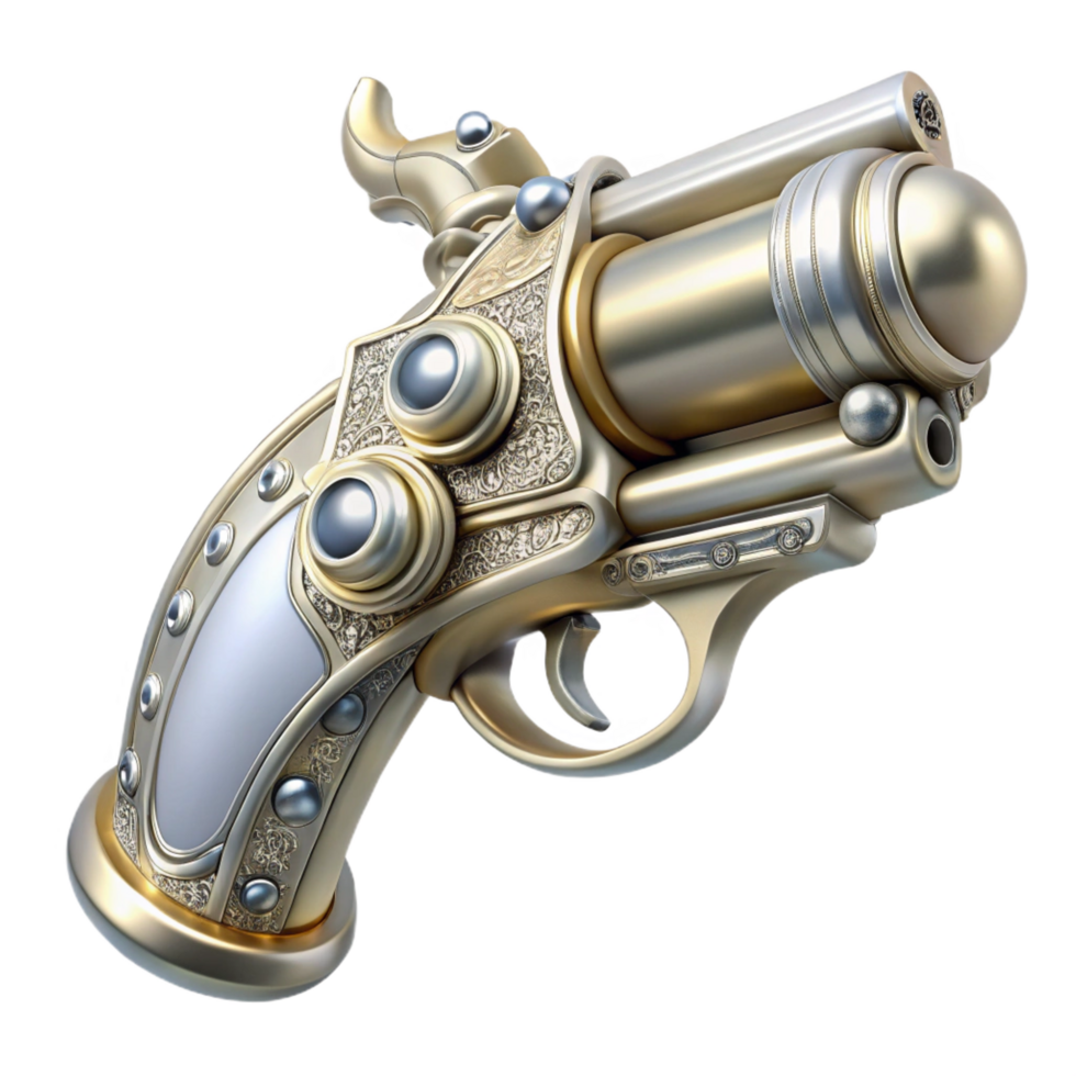 beautiful artistic A Steampunk Pistol Silver and Ivory professional png
