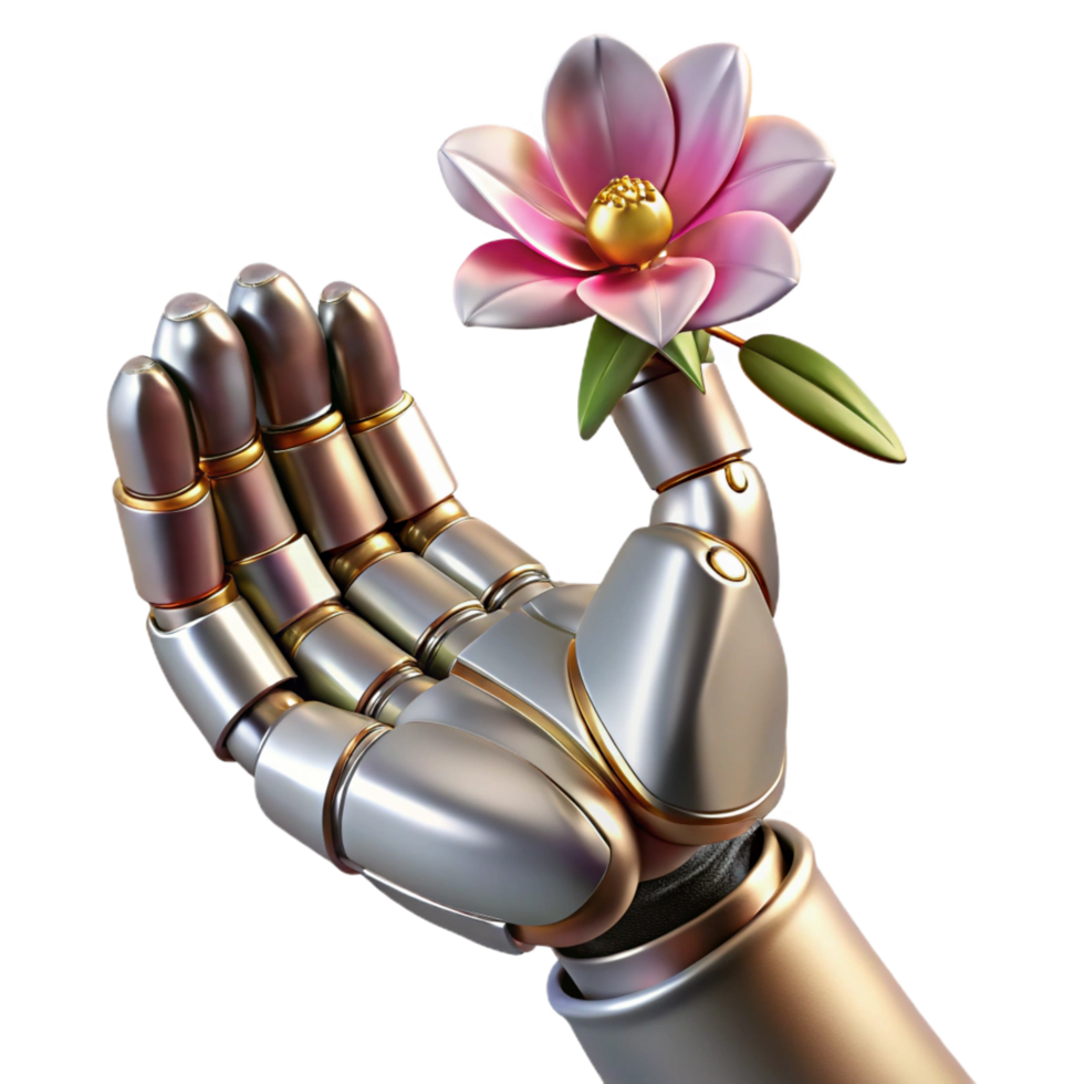 elegant modern A Steampunk Robot Hand Holding a premium png