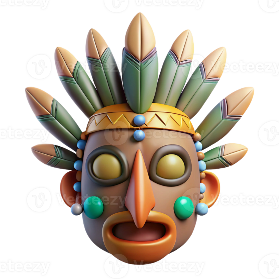 beautiful industrial A stylized tribal mask with feathers and beads with Transparent Background original png