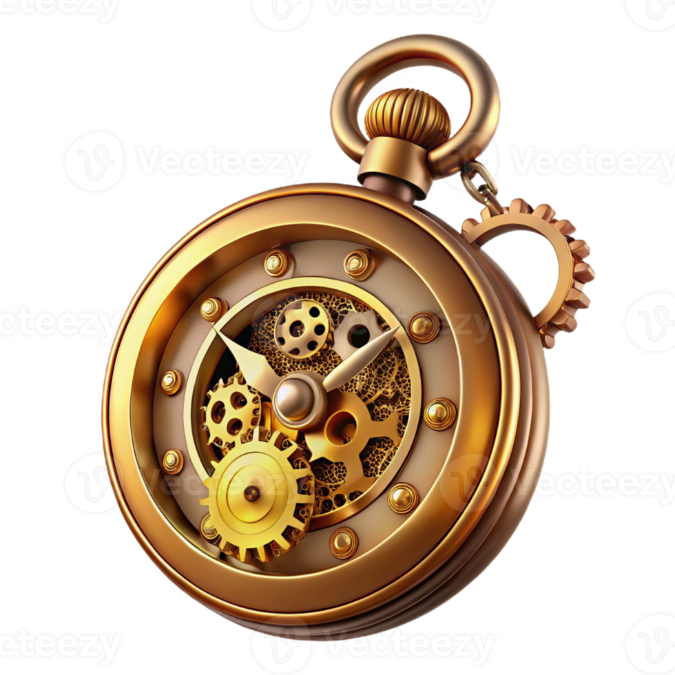 acclaimed elegant Ornate steampunk pocket watch with exposed gears and Roman numerals with Transparent Background high quality png