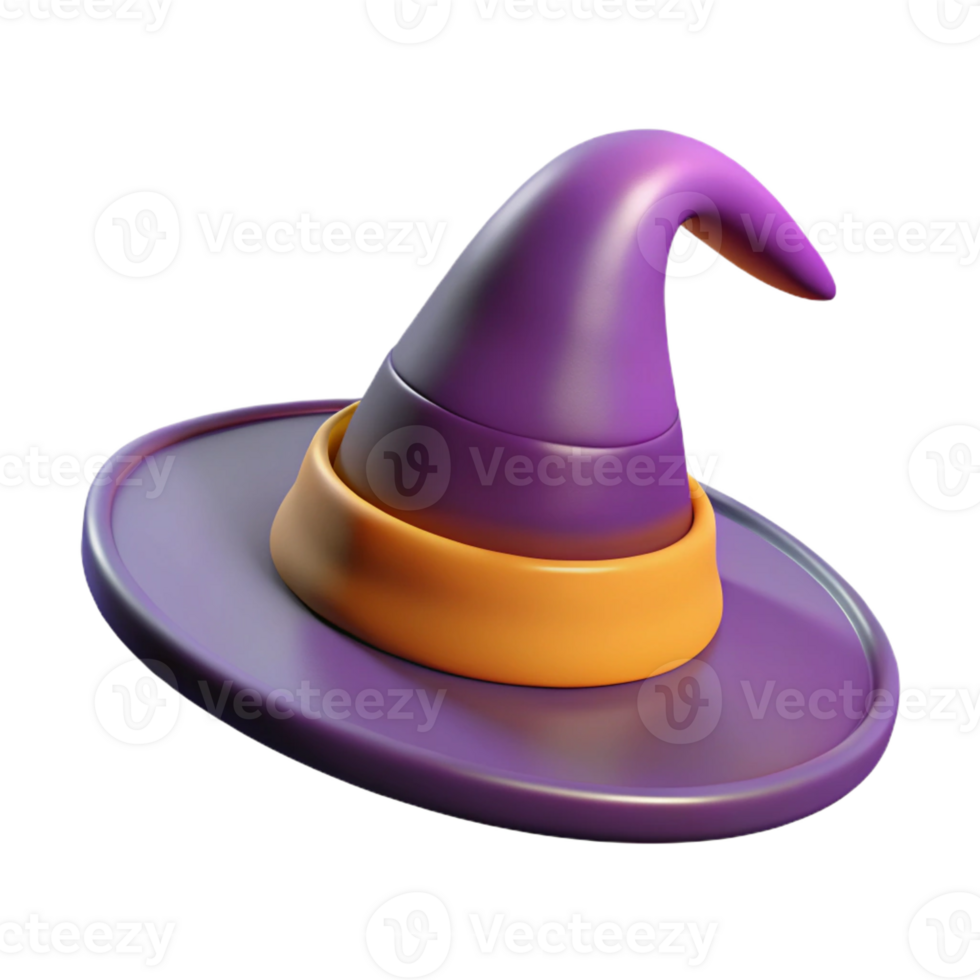 dazzling gothic Concept art style, isolated cutout of a single, pointed witch's hat with a wide brim with Transparent Background impeccable png