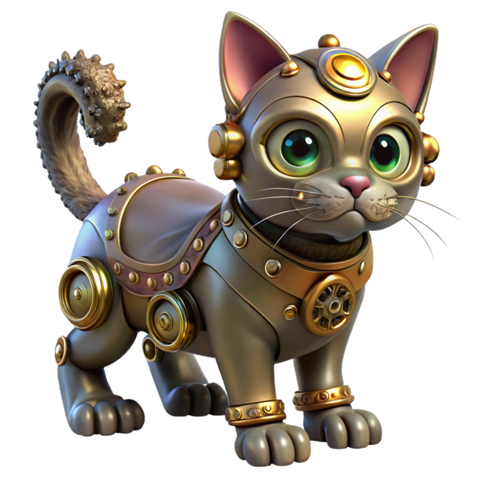 vibrant traditional A Steampunk Cat with Mechanical Gears professional png