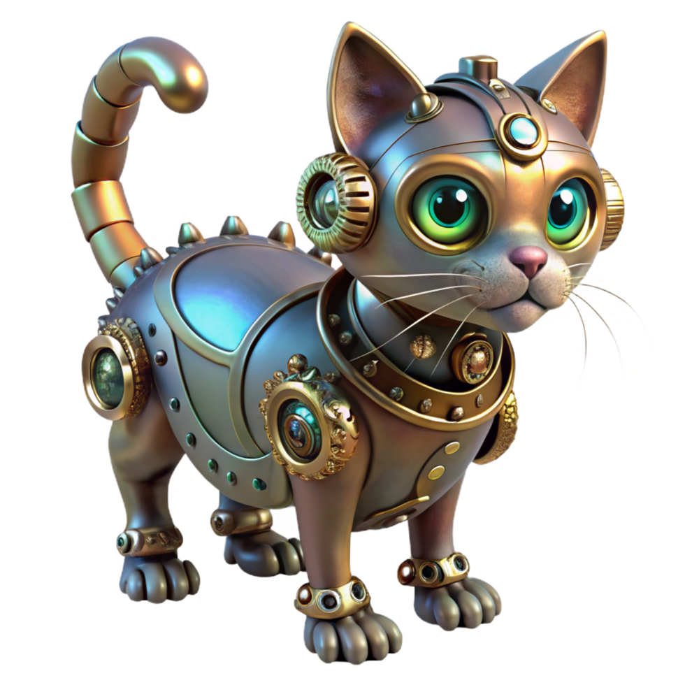 elegant minimalist A Steampunk Cat with Mechanical Gears original png