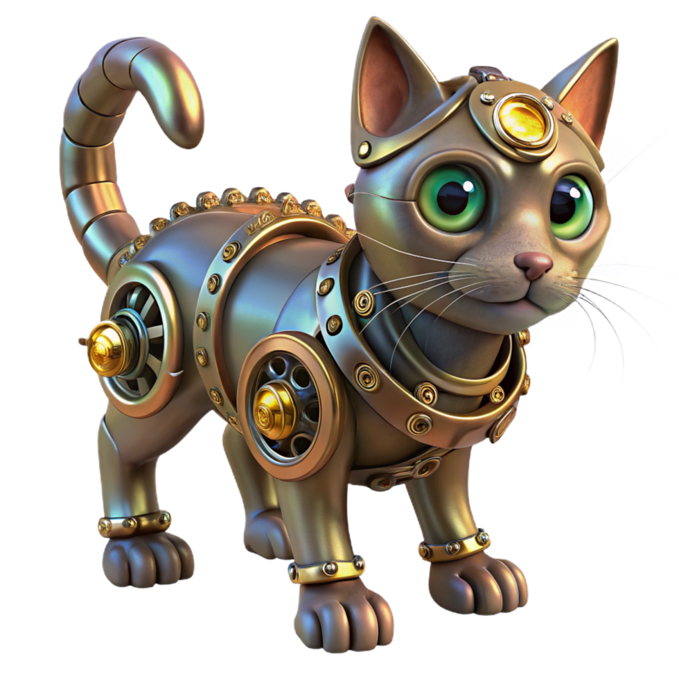 serene minimalist A Steampunk Cat with Mechanical Gears authentic png
