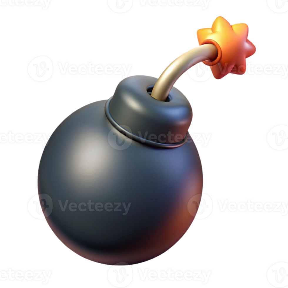 dynamic beautiful A stylized, cartoon-style bomb, lit fuse with Transparent Background expertly shot png