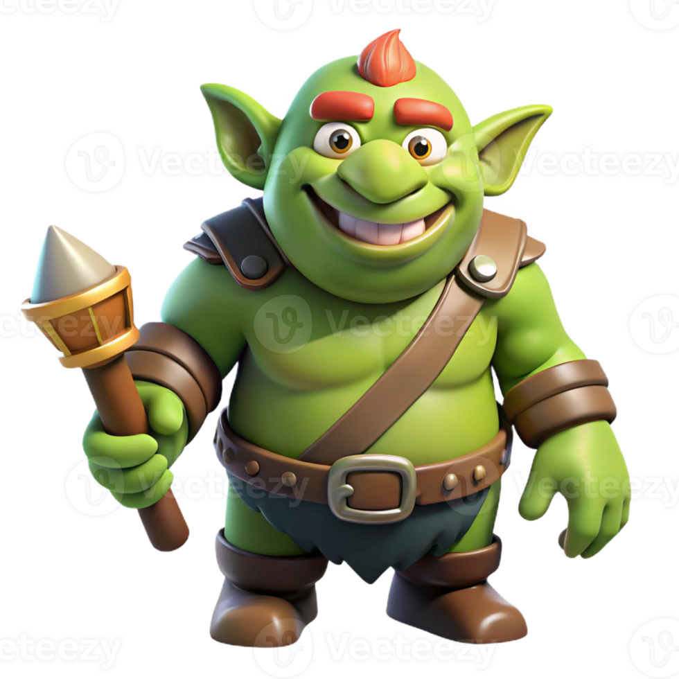 dazzling romantic modern A cartoon-style, smiling ogre with a club with Transparent Background 8K png